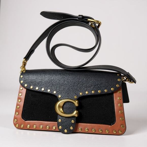 COACH Tabby Shoulder Bag 26 with Rivets Black Brown Removable Strap - Picture 1 of 11